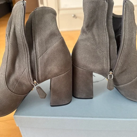 LIKE NEW Prada Suede Ankle Heeled Boots, Size 39